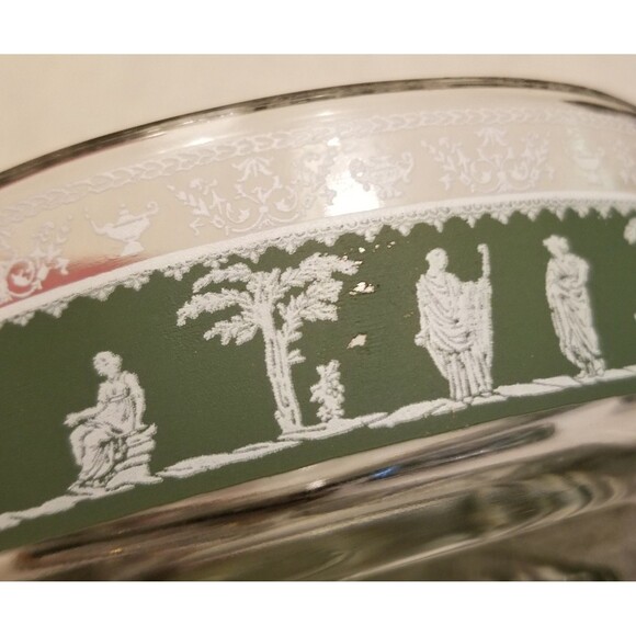 Vintage Jeannette Glass Green Hellenic Grecian Motif Fruit / Salad Bowl set of 4 - Picture 8 of 11